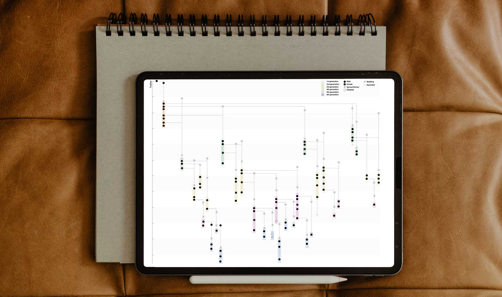 data visualisation with connecting vertical and horizontal lines with circle and cross symbols