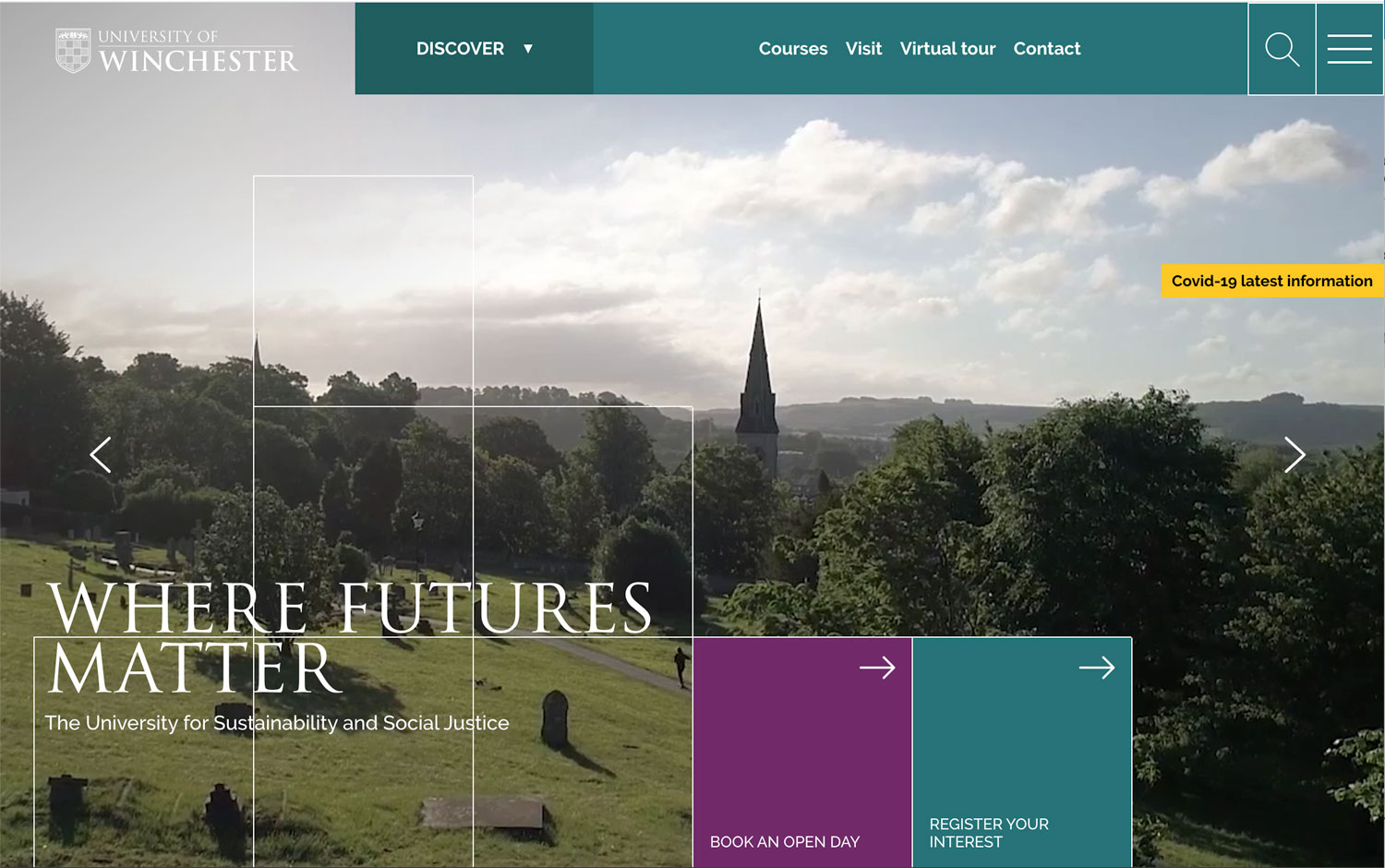 Screenshot of the University of Winchester website