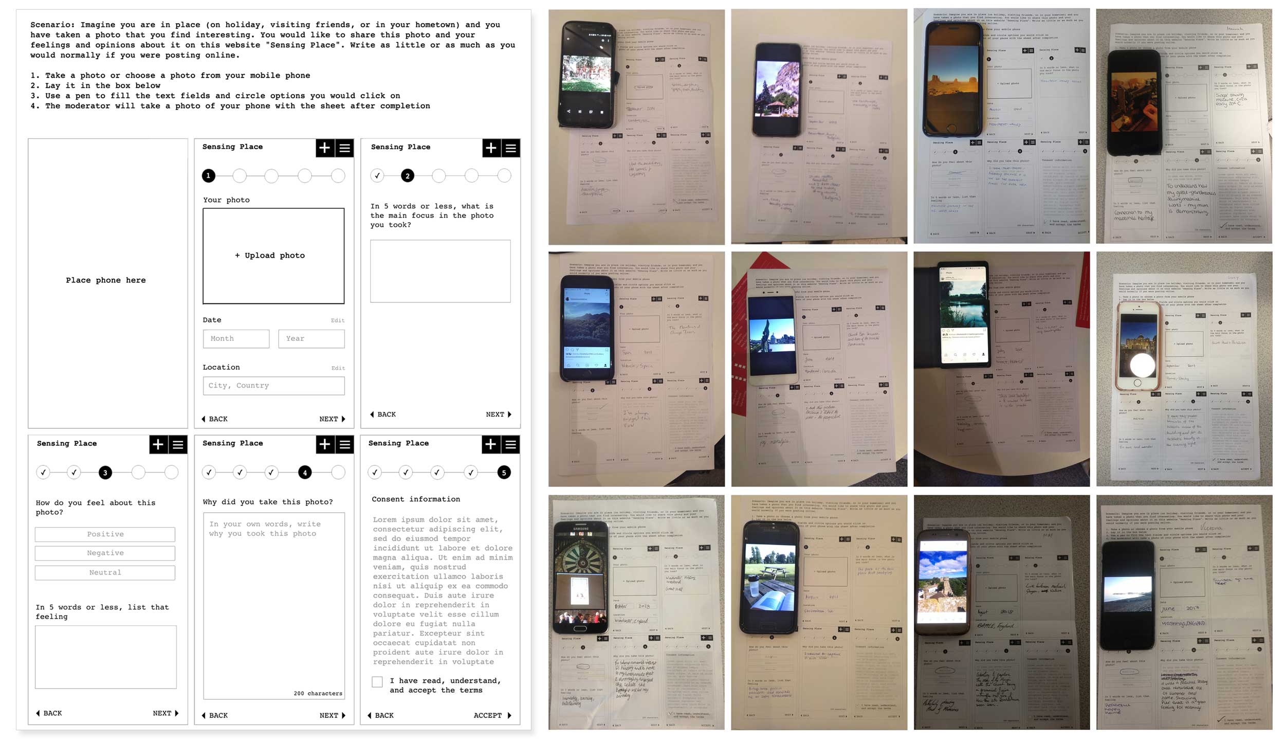 template and results of the user test submission form